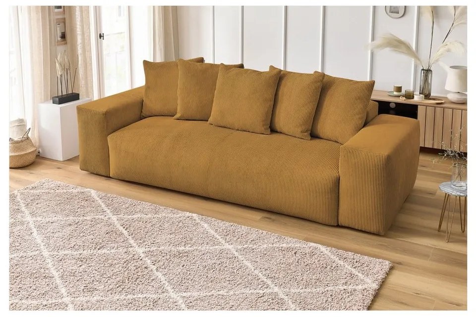 Musztardowa sztruksowa sofa 280 cm Voltaire – Bobochic Paris