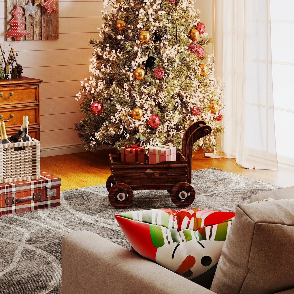 Outsunny Podwyższone łóżko drewniane, donica w formie wózka z 4 kołami i uchwytem, 68 x 38 x 52 cm | Aosom PL