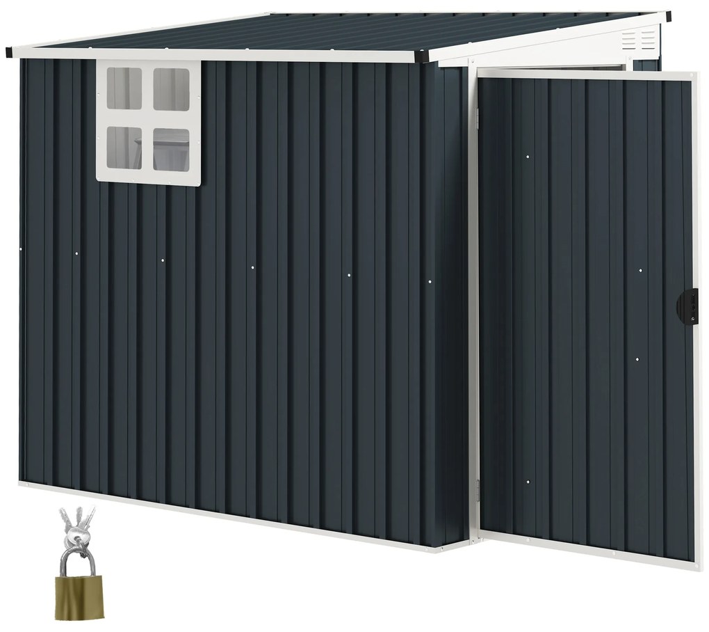 Outsunny Schowek ogrodowy na narzędzia, szopa na narzędzia ogrodowe, z oknem i otworami wentylacyjnymi, zamknięcie na klucz, stal, Ciemnoszary