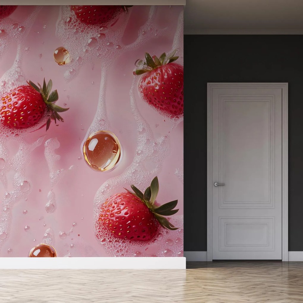 Fototapeta - Truskawki w bąbelkach (196x136 cm)