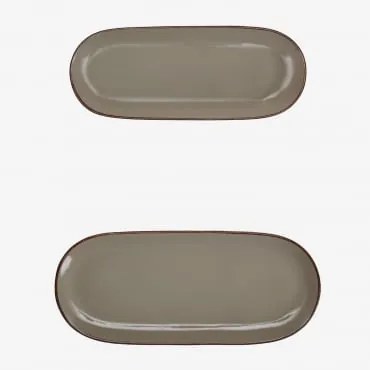 Zestaw 2 Tac Z Gresu Ronilena Cedar Brown - Brązowy - Sklum