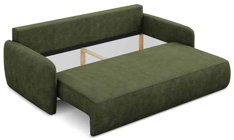 Zielona rozkładana sofa z tkaniny szenilowej ze schowkiem 218 cm Lilo – Makamii