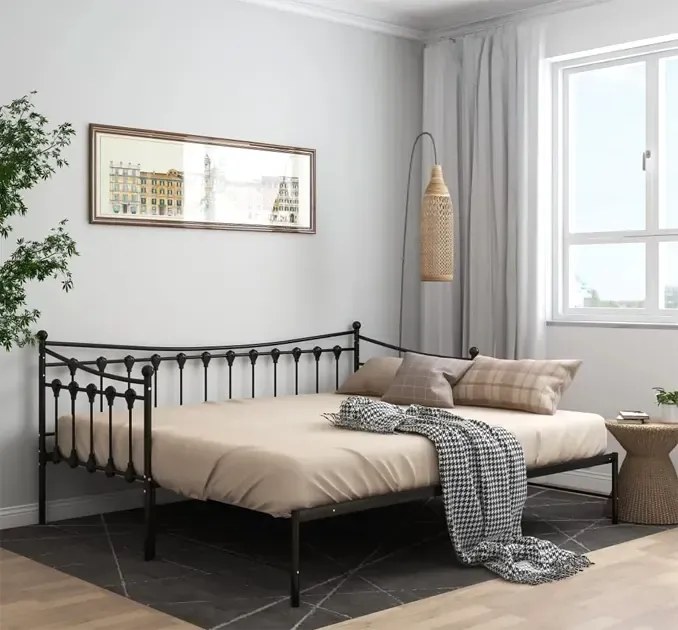 Czarne rozkładane łóżko metalowe 90x200 cm - Sawga