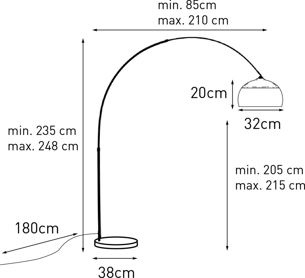 Nowoczesna lampa łukowa czarna z białym, regulowanym kloszem - XXL