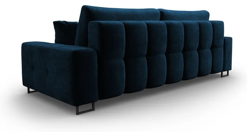 Niebieska aksamitna rozkładana sofa ze schowkiem 250 cm Wicklow – Cosmopolitan Design