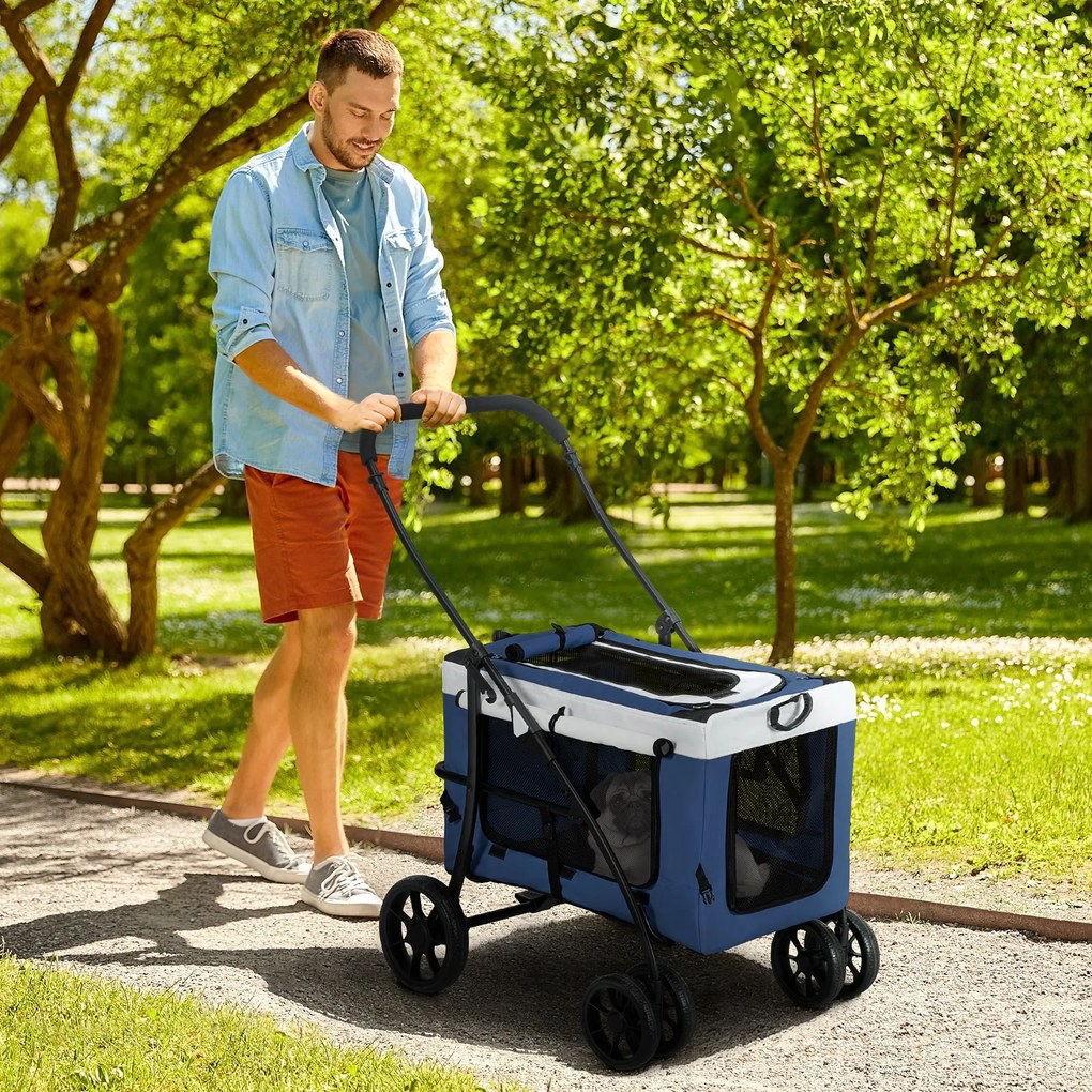 Outsunny Wózek dla Psa Składany Odłączany Kosz Czarny Granatowy Biały | Aosom PL