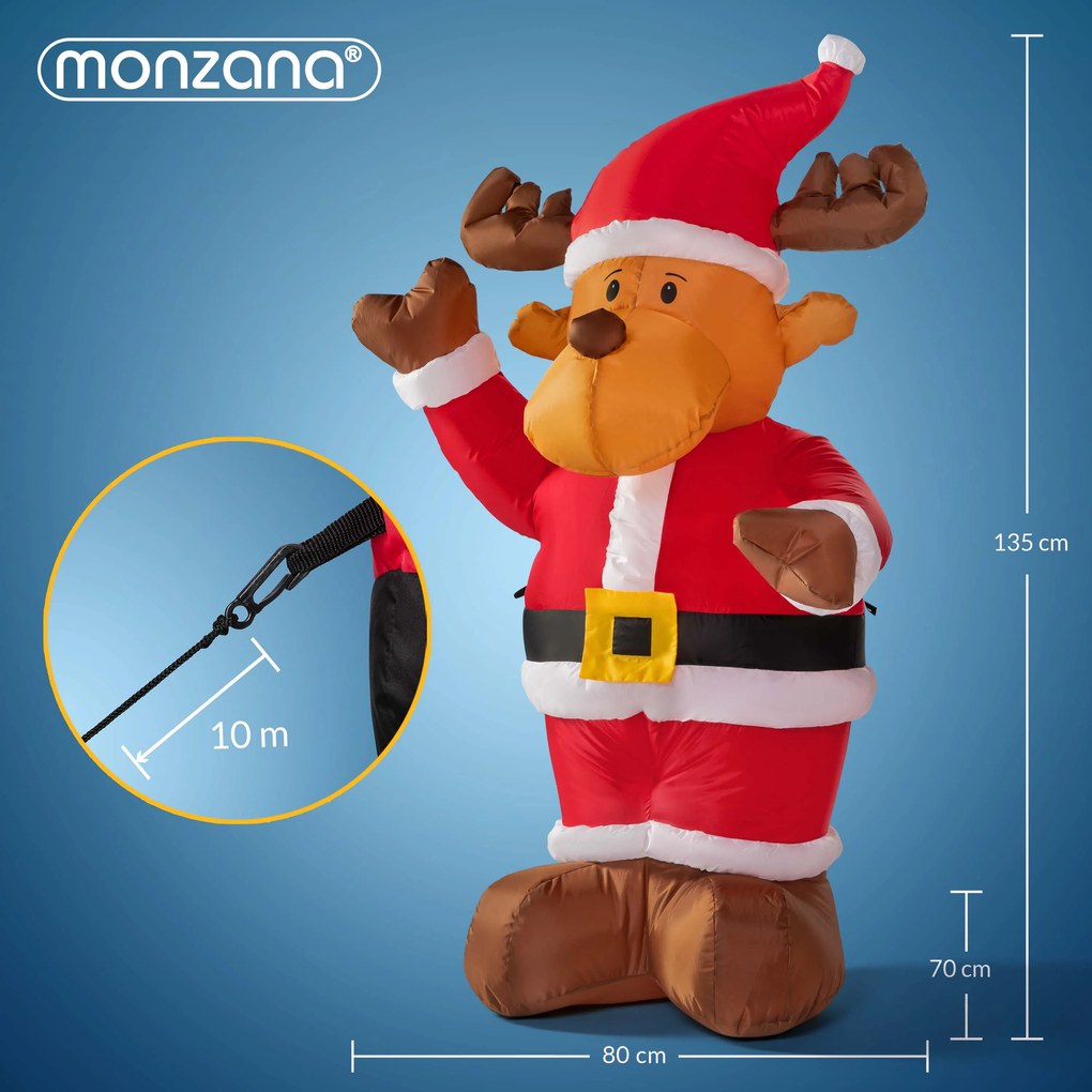 Monzana Nadmuchiwany renifer z oświetleniem, 135cm, czerwona