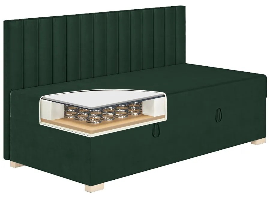 Ciemnozielone łóżko dziecięce ze schowkiem i materacem 90x200 cm Chill – Ghado