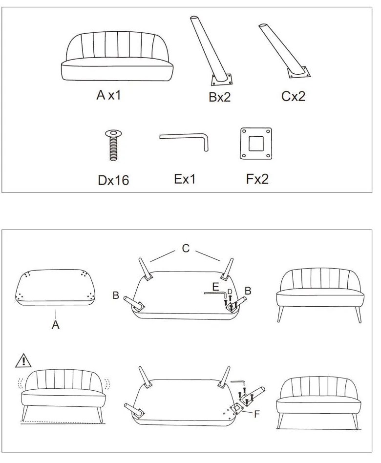 Mała sofa dwuosobowa NAOVA, aksamitne obicie, drewniane nóżki