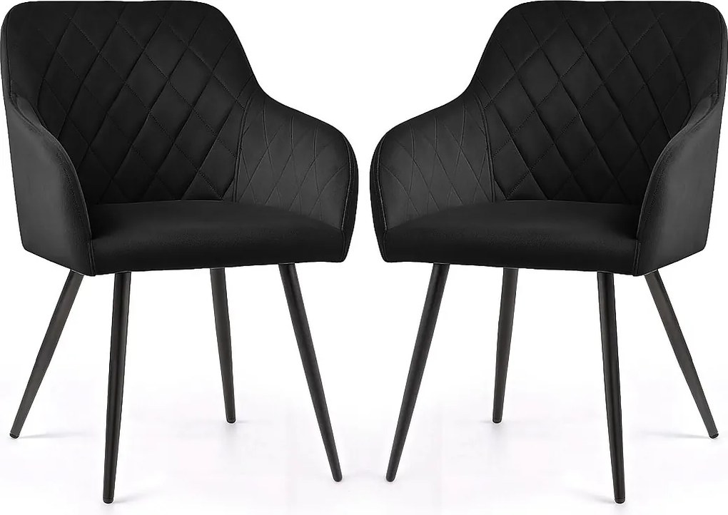 2x Welurowe krzesło tapicerowane pikowane w romby Czarne VELTO Czarne nogi