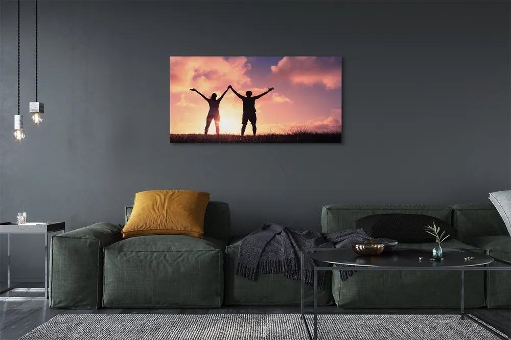 Fotoobraz na płótnie Ludzie o Zachodzie Słońca