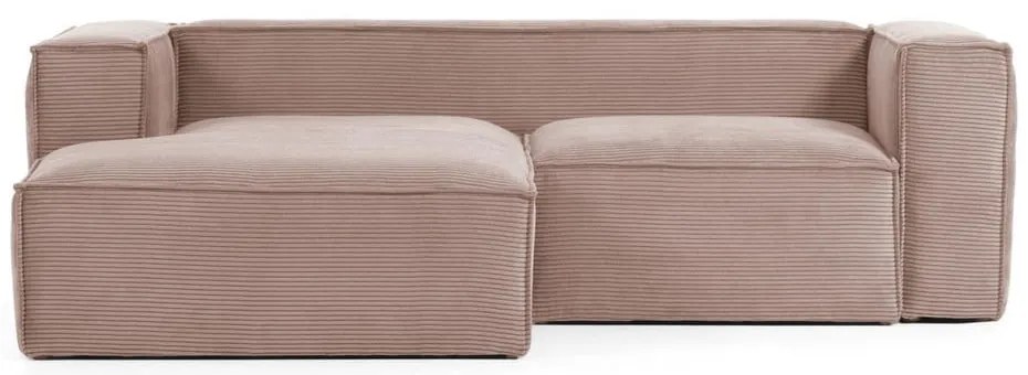 Jasnoróżowy sztruksowy narożnik (lewostronny) Blok – Kave Home