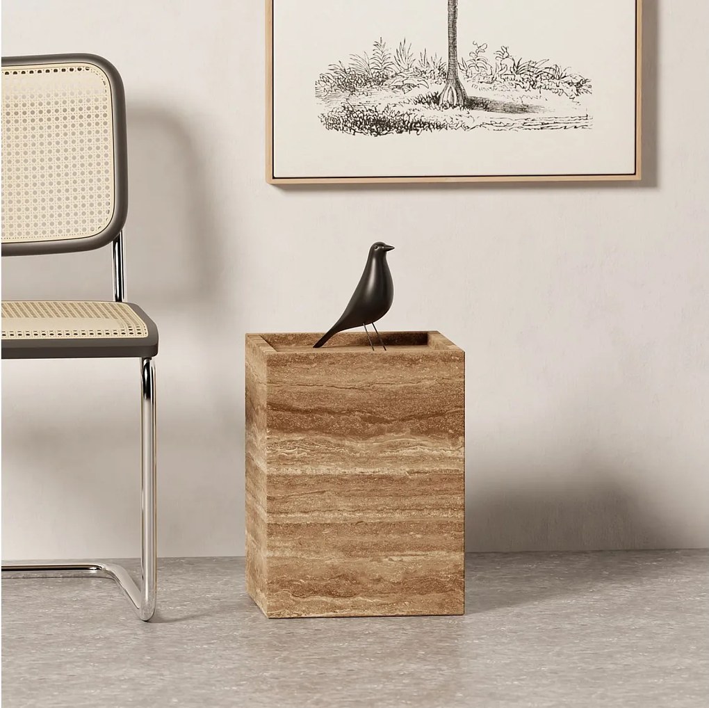 Stolik pomocniczy z trawertynu – orzech – Crow Low