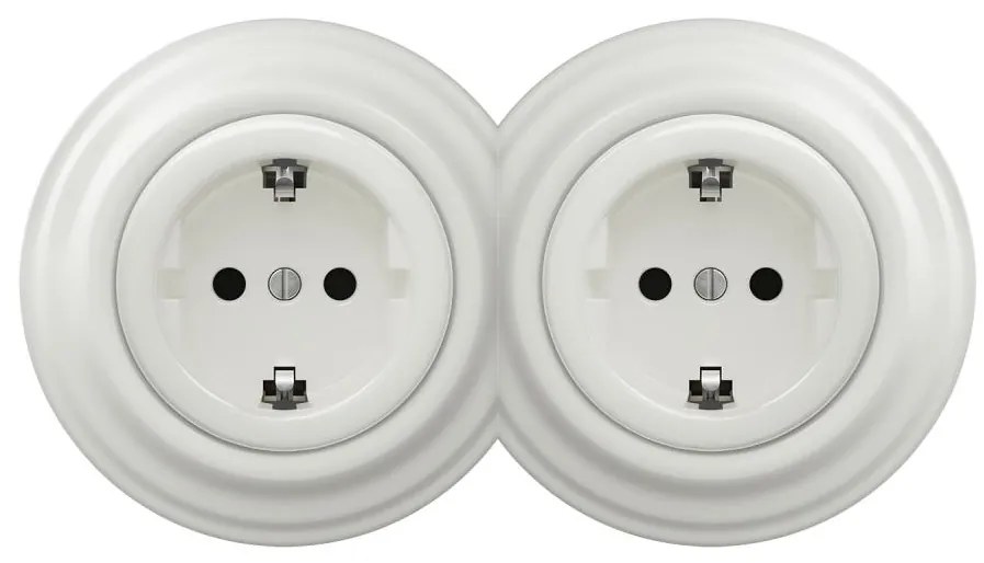 Kliklap - Podwójne retro gniazdko domowe z ramką SCHUKO 230V/16A, białe