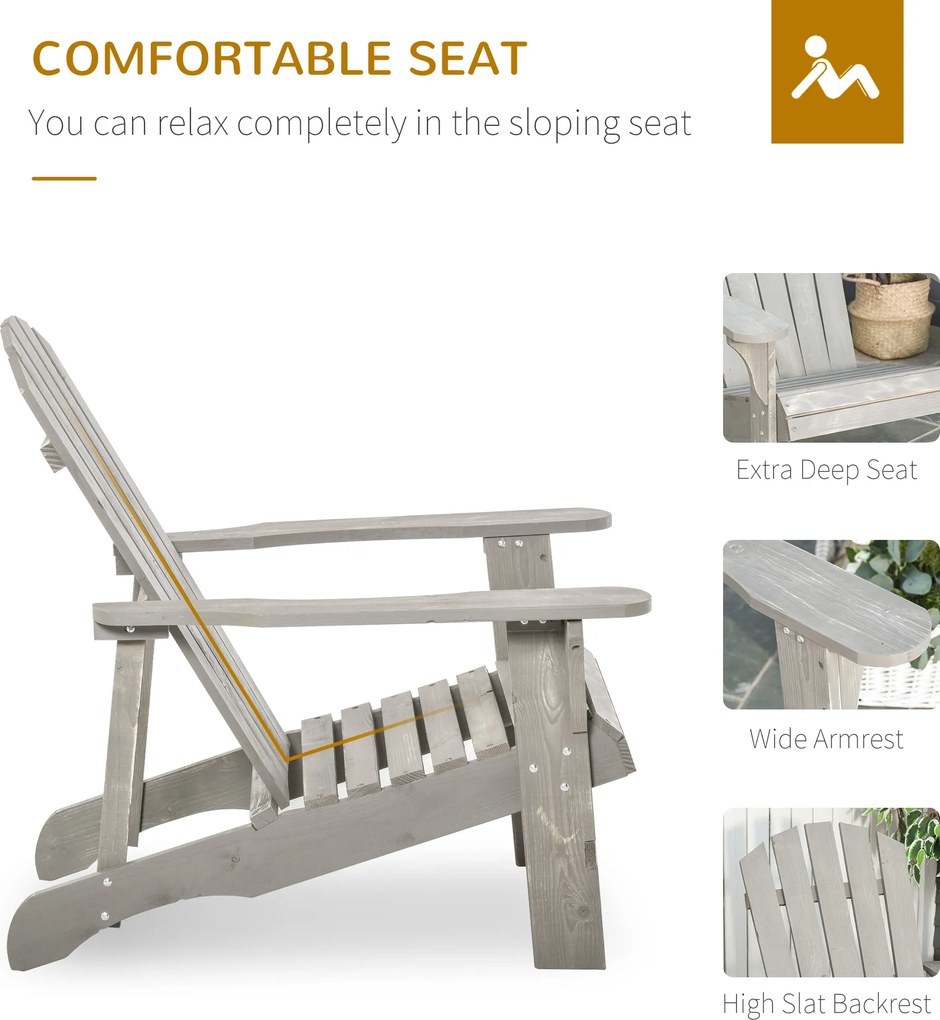 Outsunny Fotel Adirondack odporny na warunki pogodowe, drewniany fotel ogrodowy z wysokim oparciem i podłokietnikami | Aosom PL