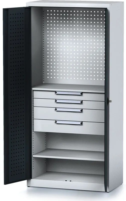 Szafa warsztatowa MECHANIC, 1950 x 920 x 500 mm, 2 półki, 4 szuflady, antracytowe drzwi