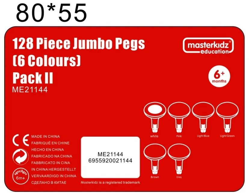 Masterkidz kolorowe kołeczki jumbo do tablicy stem 128 szt. - 6 kolorów