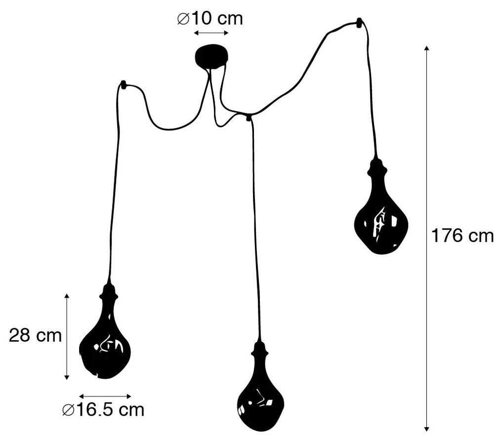 Lampa wisząca czarna 3-punktowa z bursztynową ściemnianą diodą LED - Cava Luxe Nowoczesny Oswietlenie wewnetrzne