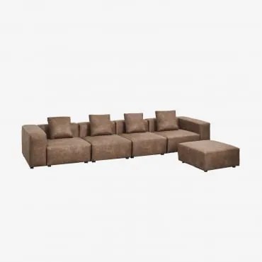 Modułowa Sofa 4-częściowa Z Wysokimi Podłokietnikami I Pufą (↔︎400 Cm) Bruna Zamsz W Kolorze Brązowej Kawy - Sklum