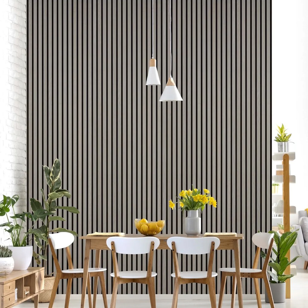 Drewniany panel akustyczny, 2400 x 600 mm, czarny podkład, 5 szt, dąb grafitowy