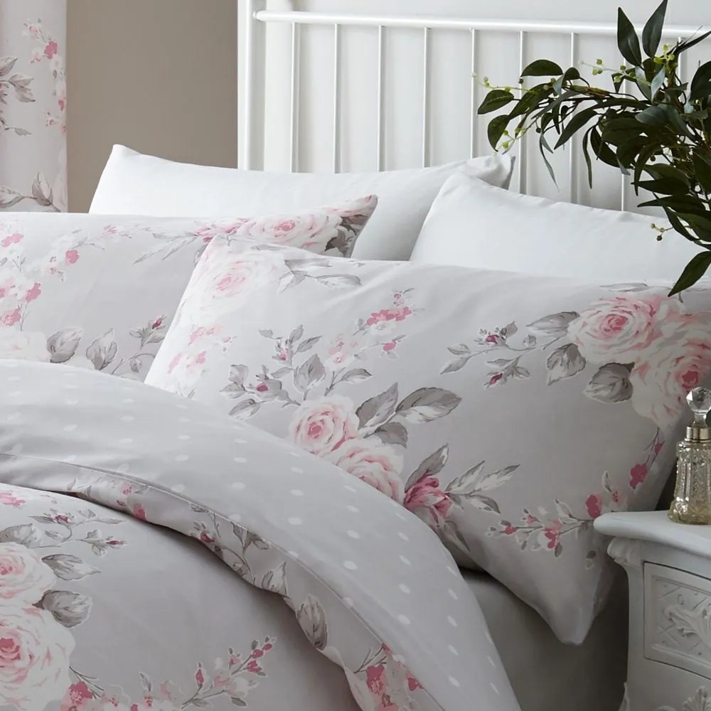 Szara pościel dwuosobowa 230x220 cm Canterbury Floral – Catherine Lansfield