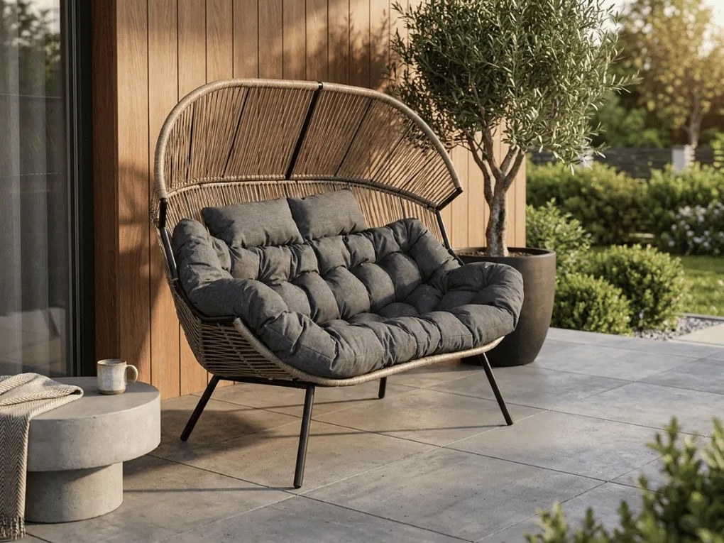 Ogrodowa sofa AURELO dwuosobowa 146 cm, brązowa