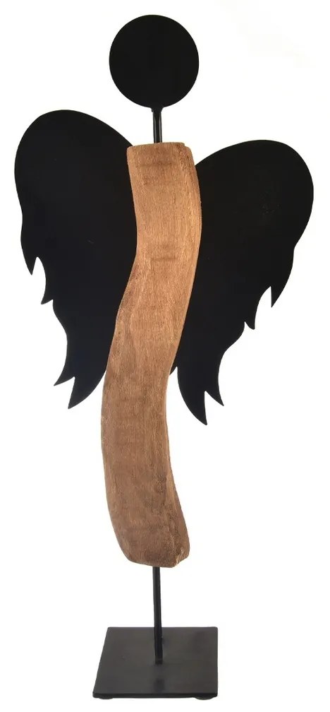 InDecor Anioł z drewna mango, czarny, 30 x 13 x 65cm