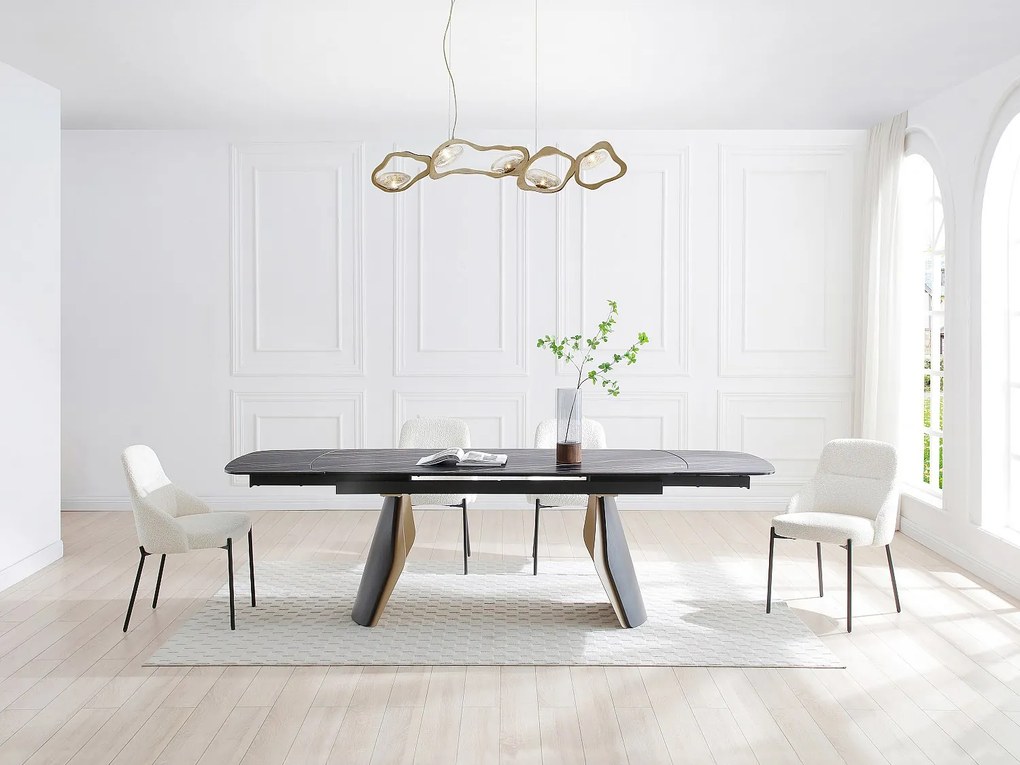Stół do jadalni rozkładany dla 6 do 10 osób z ceramiki, szkła hartowanego i metalu - Efekt czarnego marmuru i złoty - ZINORIA marki Maison Céphy