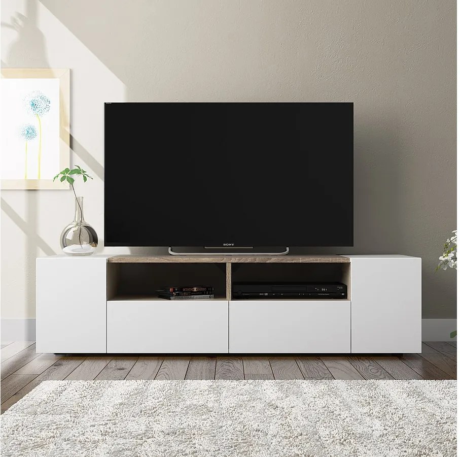 Kolumna RTV Tania 4-drzwiowa kolor biały i dąb, 138 cm (szerokość)