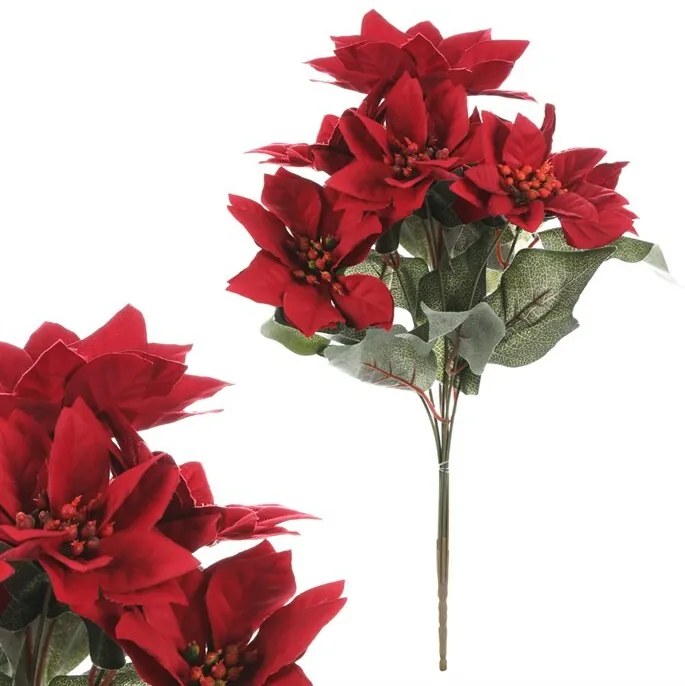 Sztuczny bukiet Poinsecja, 7 kwiatów, czerwony, 43 cm