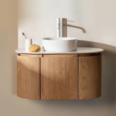 Zestaw Wiszących Mebli Łazienkowych Z Drewna Carsone Naturalna & Bez Jednostki Pomocniczej & Okrągły Ceramiczny - Sklum