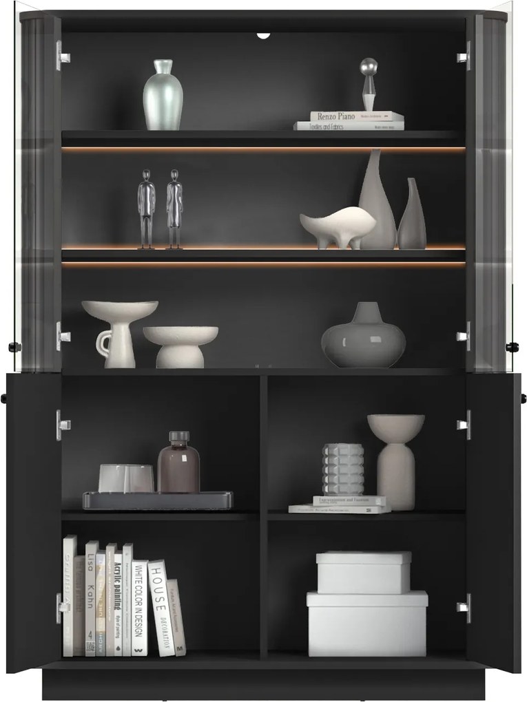 Witryna Vesper 103 cm czterodrzwiowa na cokole - czarny / czarne uchwyty