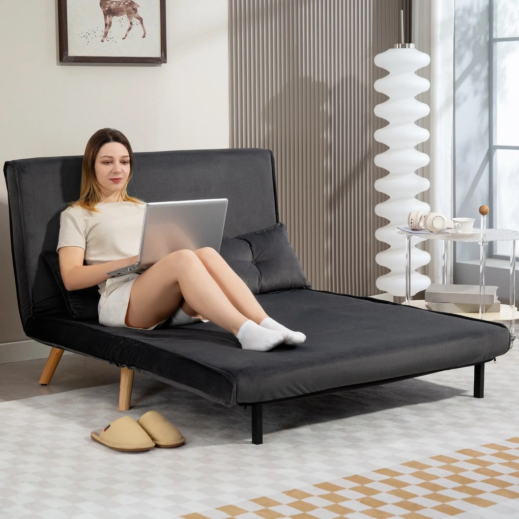 HOMCOM Dwuosobowe sofa do spania, kanapa, która przekształca się w łóżko, regulowane oparcie, pokrycie materiałowe, metalowa rama, szary