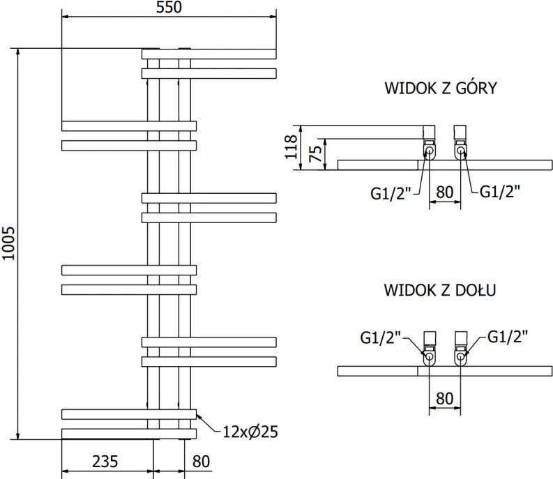 Mexen Jari grzejnik łazienkowy dekoracyjny 1005 x 550 mm, 339 W, czarny - W115-1005-550-00-70