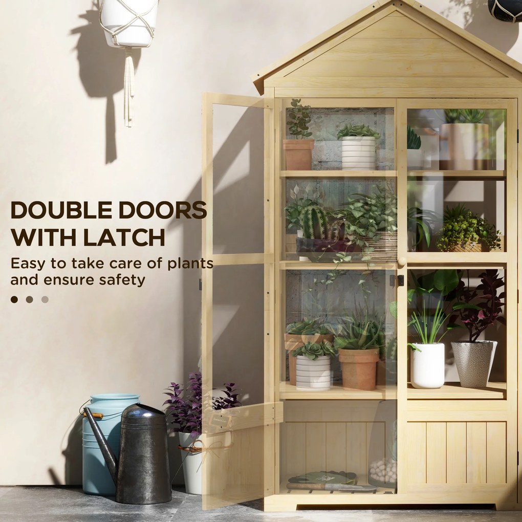 Outsunny Szklarnia z Półką, przezroczysta Obudowa, Okno dachowe, zamykane Drzwi, Akrylowa, Ramka z Drewna, 100x56,5x178 cm