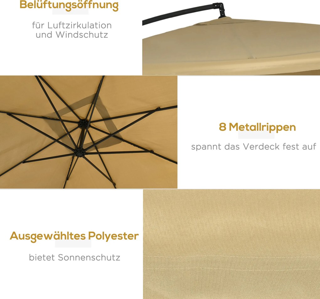 Outsunny Parasol Ogrodowy z Moskitierą - Korbka, Otwór Wentylacyjny, 296x296x272cm, Biało-Czarny - Ochrona przed Owadami