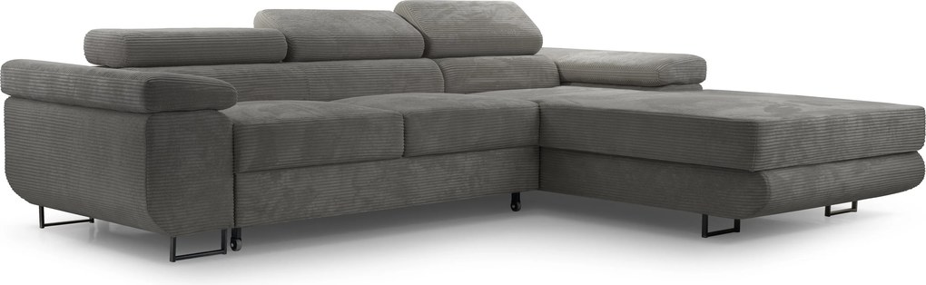 Masseno Narożnik GIULIO z funkcją spania i pojemnikiem na pościel Narozniki L, Rozkładana sofa - Szary, POSO 60