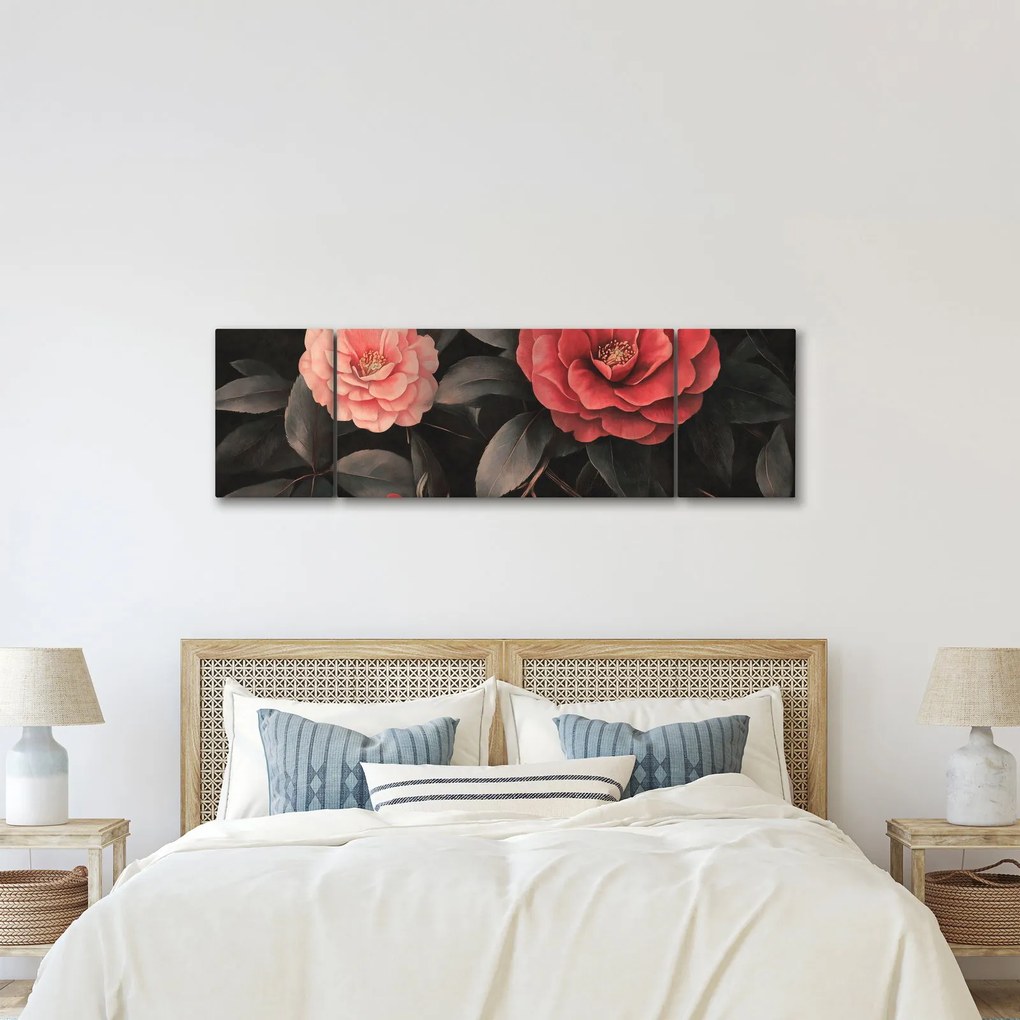 Obraz - Czerwone kwiaty na ciemnym tle (170x50 cm)