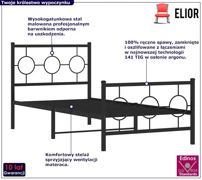 Czarne Metalowe Łóżko W Stylu Loft 100X200Cm Goplen