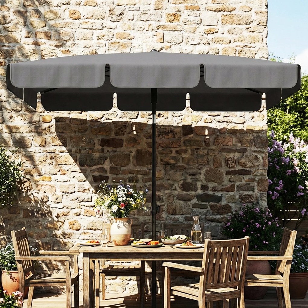 Outsunny Prostokątny parasol balkonowy z 3-stopniowym nachyleniem, korbowy parasol plażowy z 8 rozpórkami, 183x122x222 cm, ciemnoszary | Aosom PL