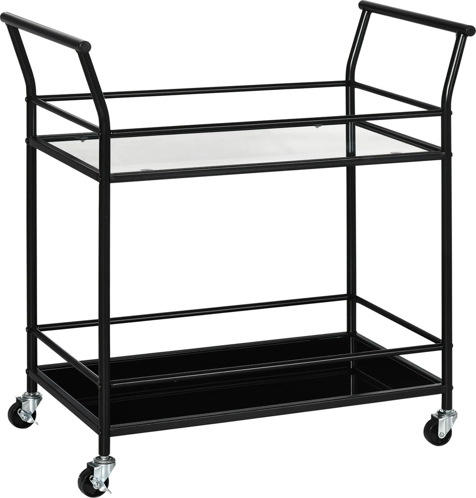 Wózek kuchenny HOMCOM z 4 kółkami, 2 półki i uchwytami, 75 cm x 40 cm x 80 cm, Czarny