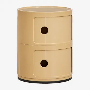 Okrągła Szafka Nocna Ø30 Cm Z Półkami Babel Lekka Musztarda & 2 Szuflady - Sklum