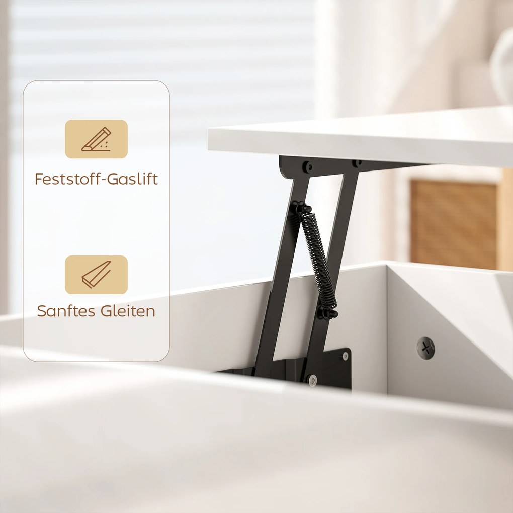 HOMCOM Stolik kawowy regulowany, nowoczesny stolik do salonu z ukrytym schowkiem i 2 szufladami, biały wysoki połysk | Aosom PL