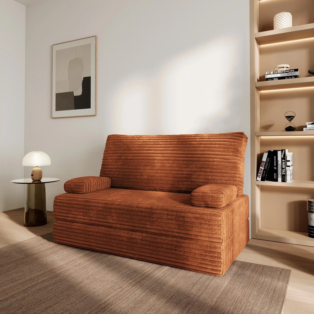 Masseno Sofa piankowa LADIA z funkcją spania, Kanapa z pianki do salonu, Bezmontażowa, Tkanina sztruksowa – Brązowy TILIA 52