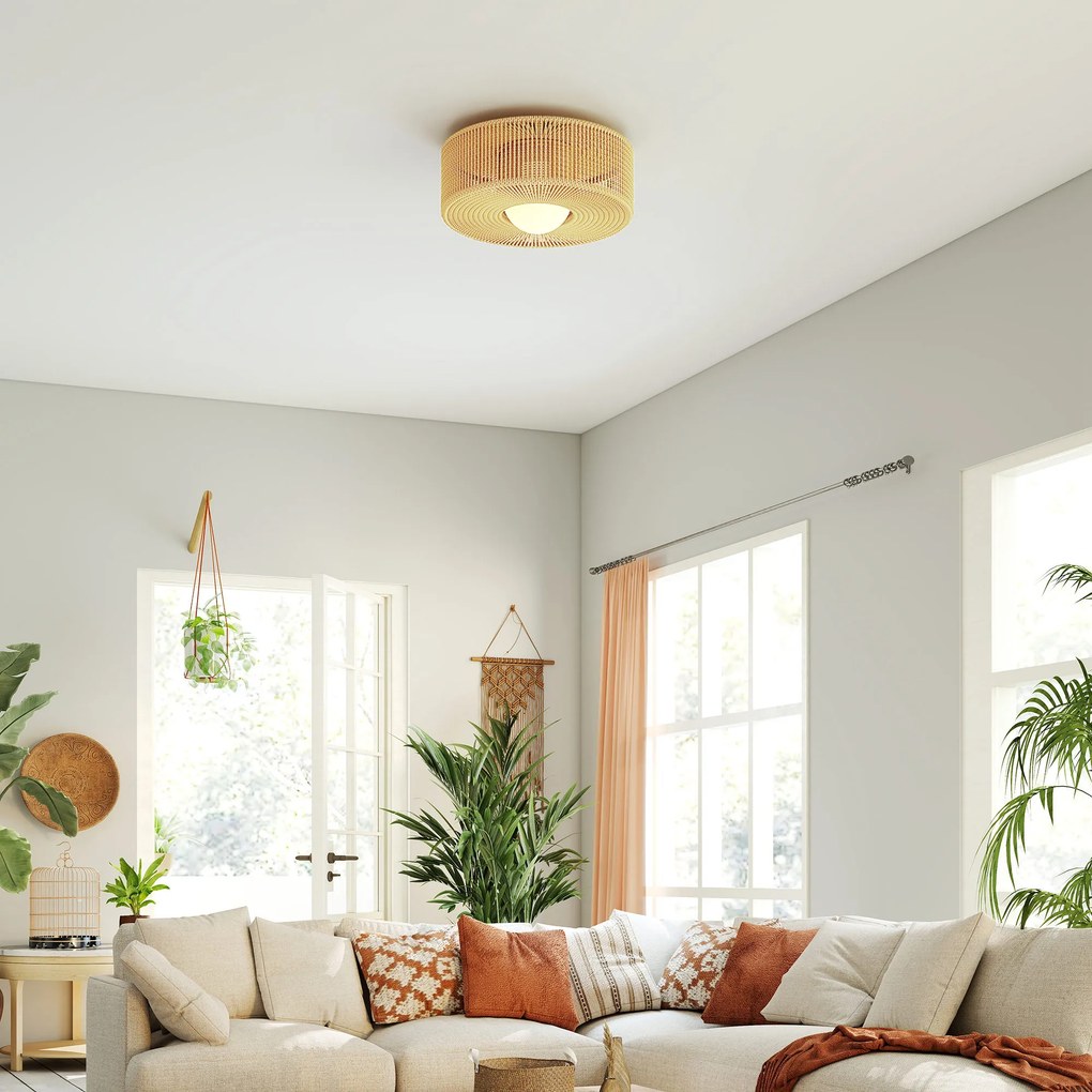 HOMCOM Lampa sufitowa, wisząca lampa boho z oprawką G9 LED, abażur ze sznurka konopnego okrągły