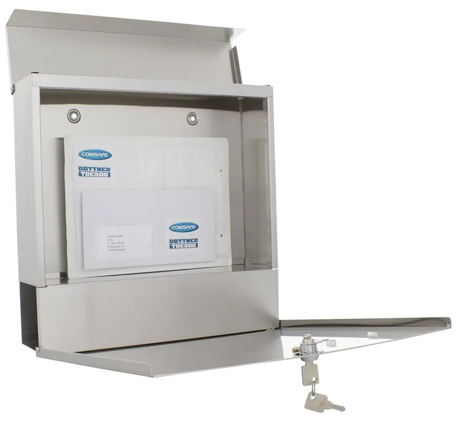 Skrzynka pocztowa na listy KENSINGTON inox, 370 x 370 x 105 mm, ze stali nierdzewnej