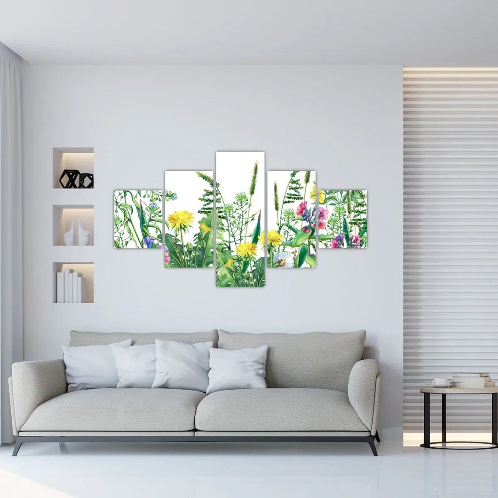 Obraz - Malowane kwiaty łąkowe (125x70 cm)