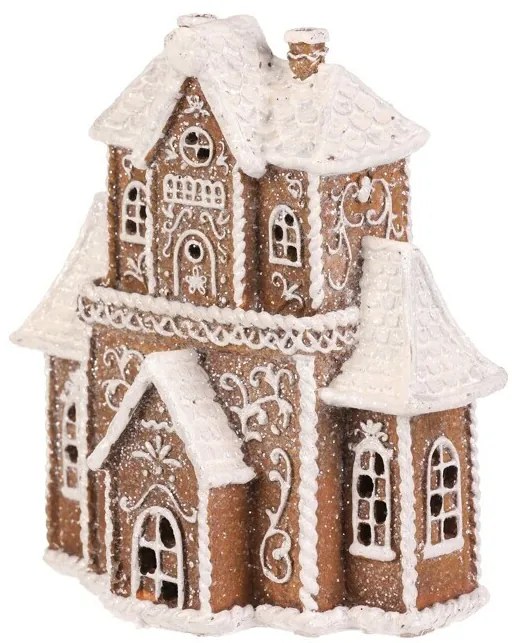 Ozdoby świąteczne Domek z piernika z wieżyczką,żywica poliestrowa, diody LED, brązowy