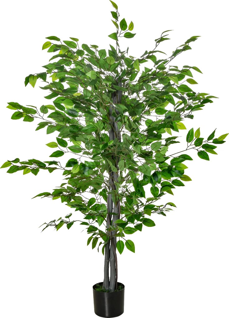 HOMCOM Sztuczne Drzewo Ficus, Realistyczny Wygląd, Donica Cementowa, 135 cm, Łatwe w Utrzymaniu, Plastik, Zielony