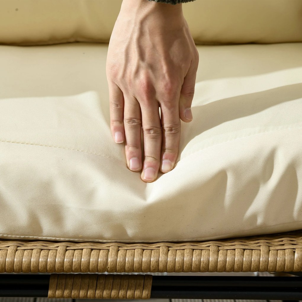 Outsunny Krzesło wiklinowe z efektem rattanu, miękkie poduszki siedziskowe, rama aluminiowa, khaki+beige, 105 x 97 x 150 cm